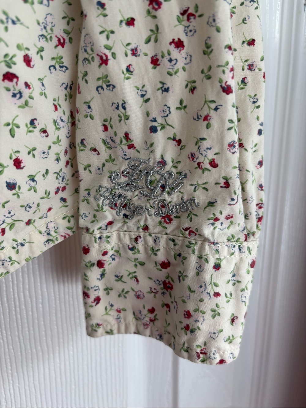 HILFIGER Denim Blue Red & White Vintage Floral Western Style Button Down Shirt L - Picture 3 of 12
